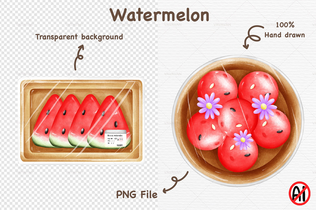 Watercolor Summer fruit watermelon, a Food Illustration by Vavavan Artwork (Photo 6 of 6)