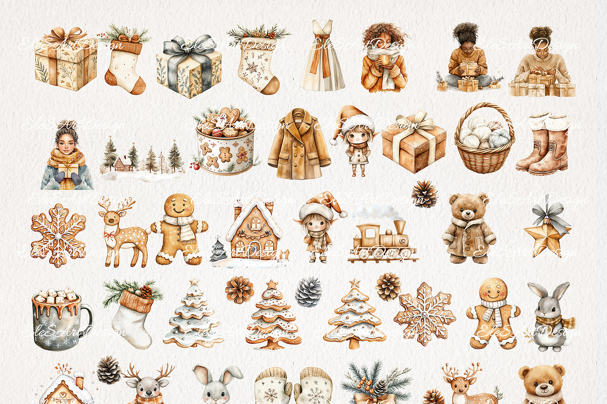 Brown Christmas Clipart 72 PNG, a Seasonal Illustration by EleSArtDesign (Photo 3 of 6)