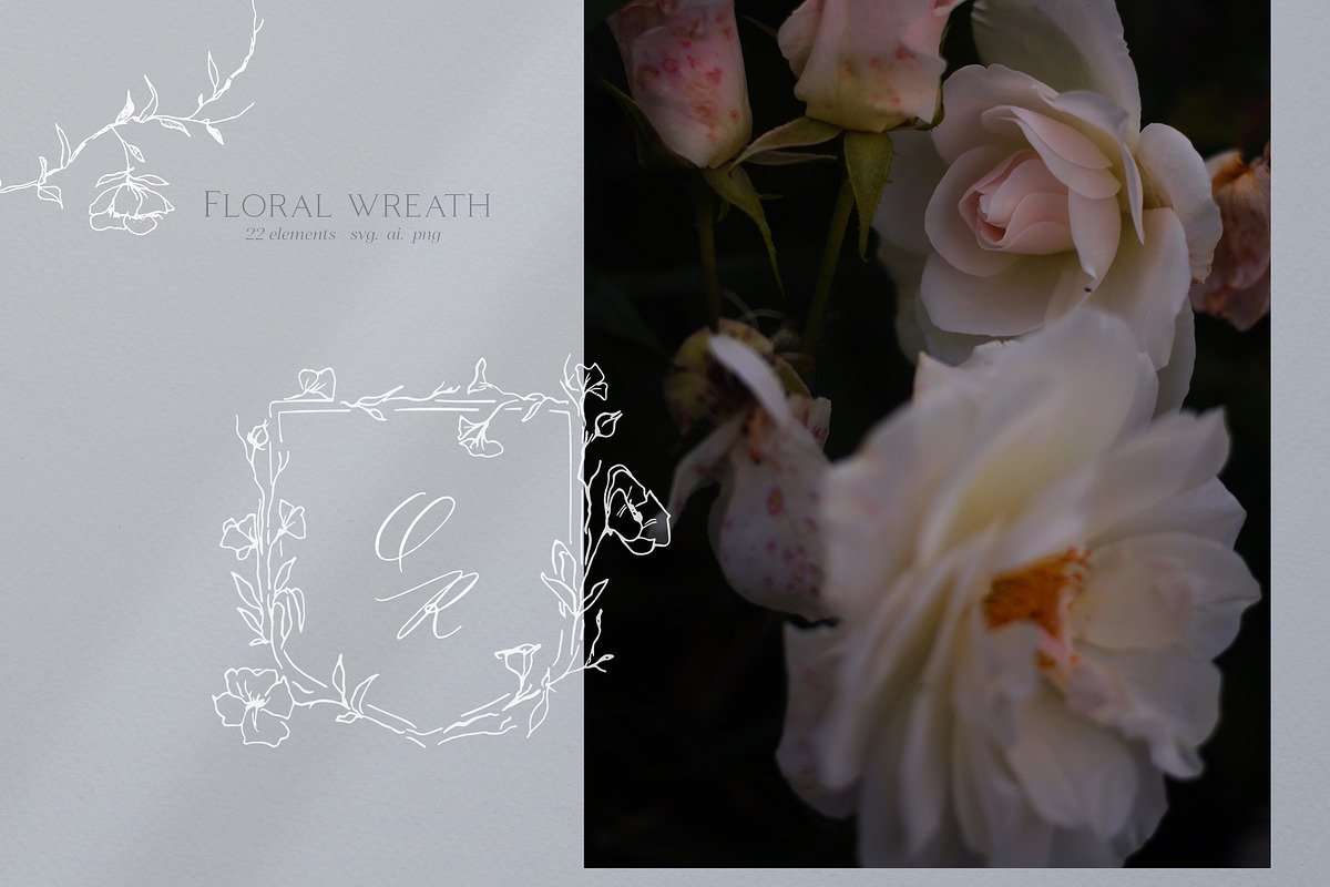 Floral wreath, flower monogram frame, an Illustration by Summer Nightingale Art (Photo 8 of 8)