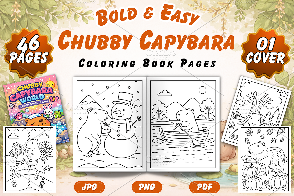 Chubby Capybara Coloring Pages, an Animal Illustration by Neon Studio (Photo 1 of 3)