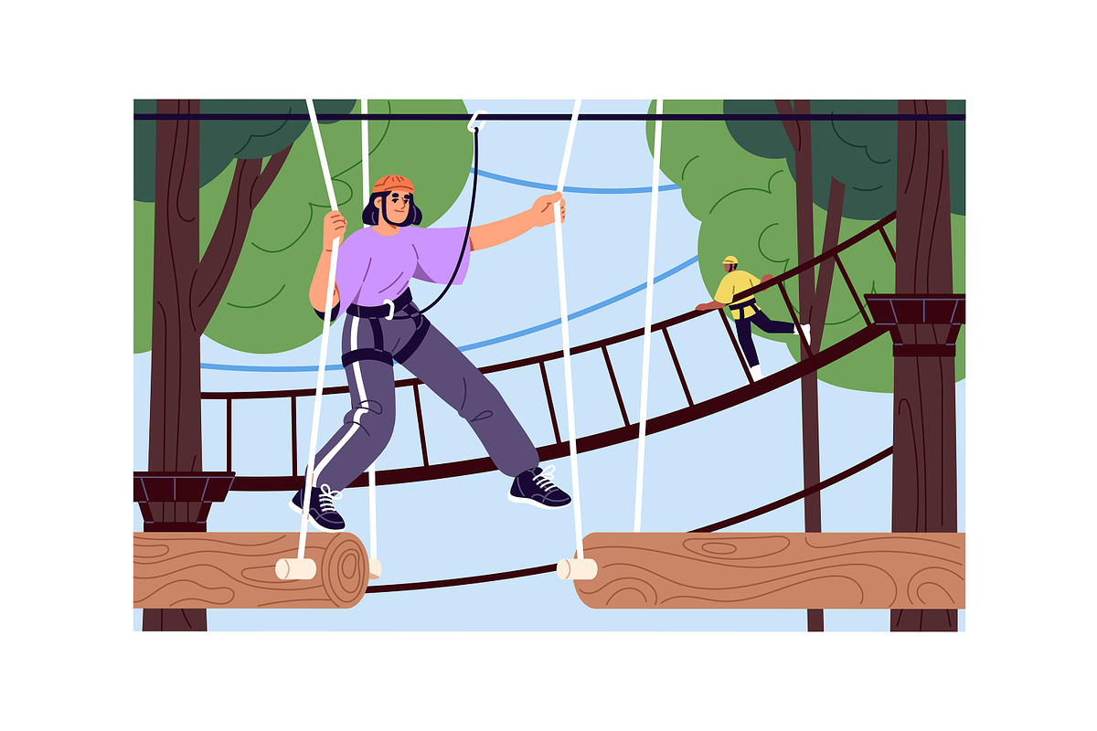 People in rope park with zip line, a Sport Illustration by PaperTrident (Photo 3 of 5)