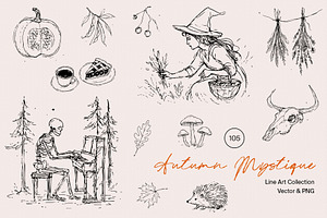 Autumn Mystique: Line Art Collection, a Decorative Illustration by divanovskaya_nv