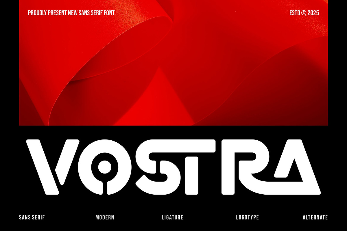 Vostra || Futuristic Sans Serif Font, a Sans Serif Font by Ermedia Studio (Photo 1 of 10)