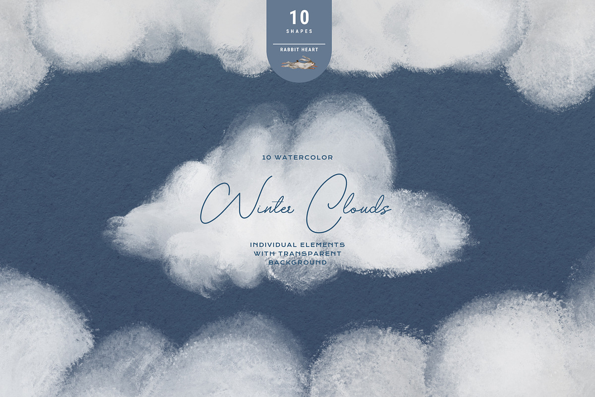 Winter Clouds - 10 Watercolor Shapes, a Texture Graphic by Rabbit Heart (Photo 1 of 8)