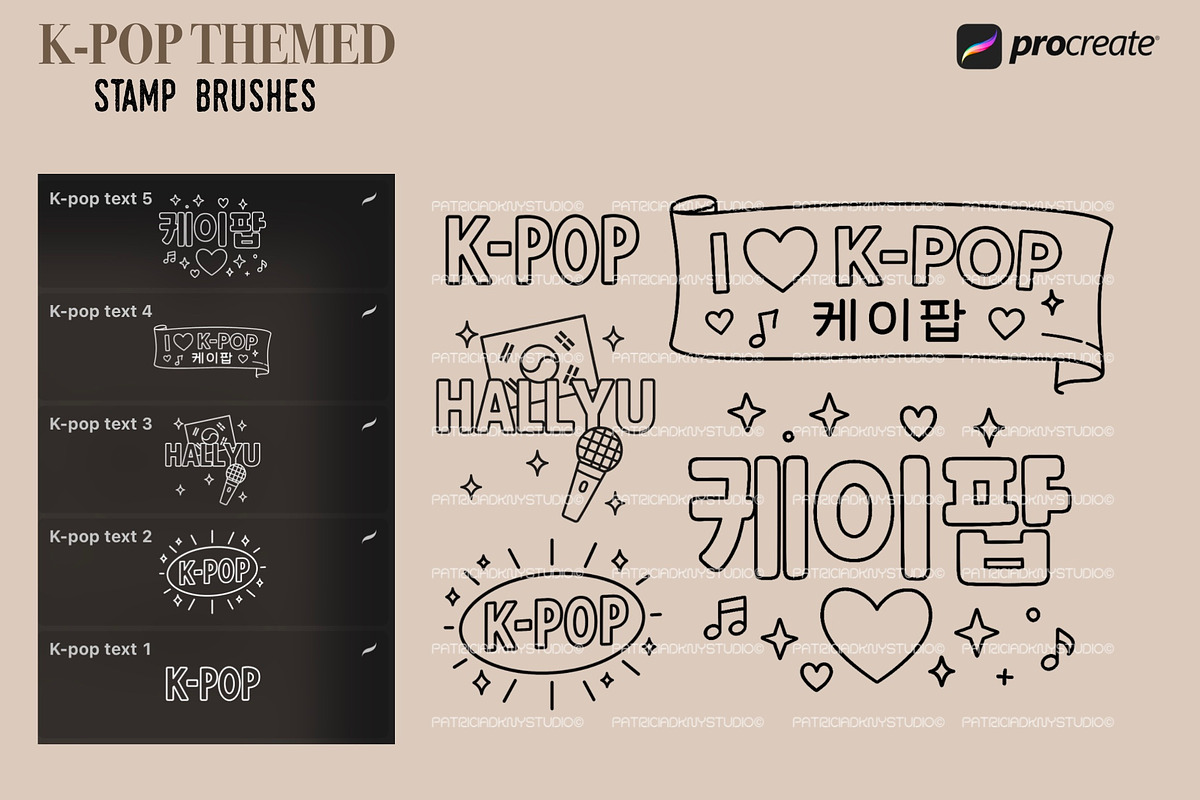 K-pop themed procreate stamp brushes, a Brush Add-On by PDknyStudio (Photo 4 of 4)