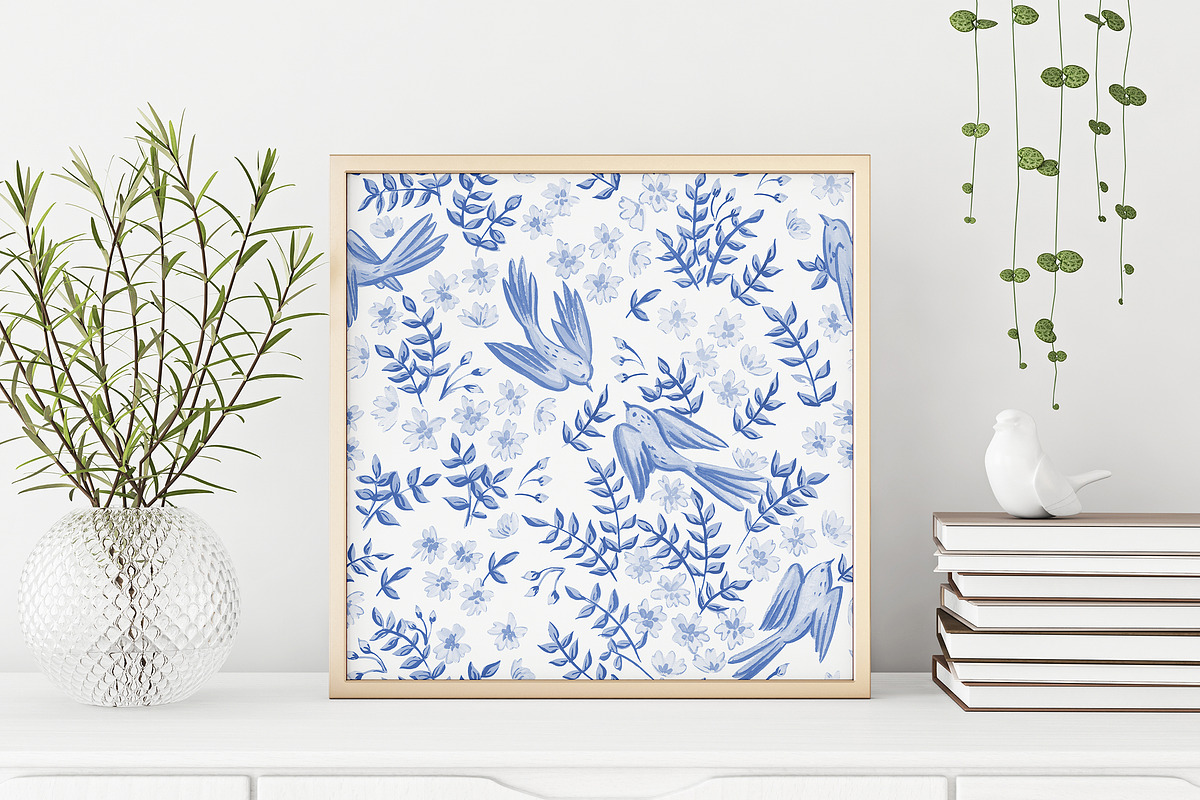 Hampton Blue Birdy Pattern, seamless, a Pattern Graphic by swiejko (Photo 4 of 9)