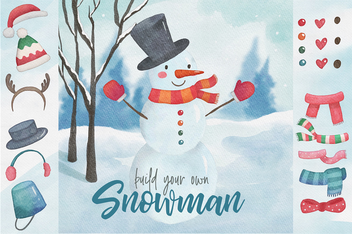 Build Your Own Snowman Watercolor Cl, an Illustration by Peachycottoncandy (Photo 1 of 5)