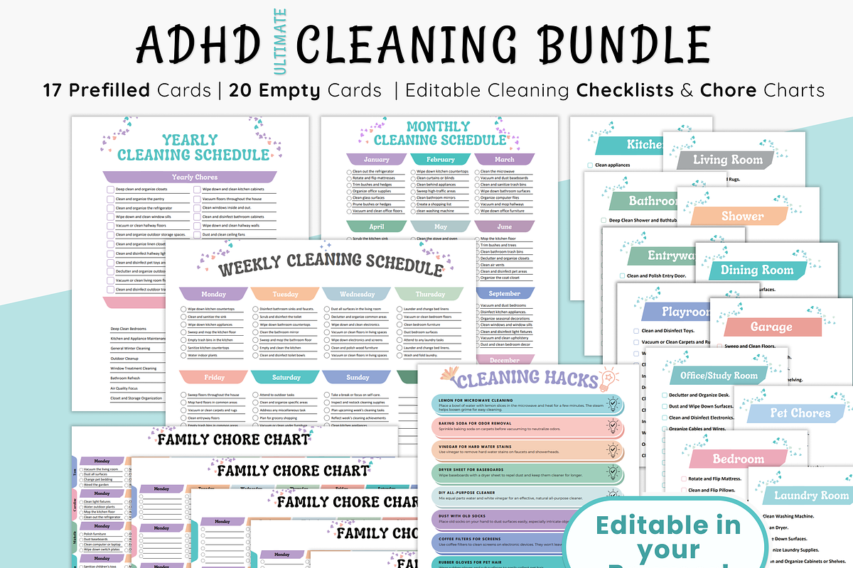 ADHD Cleaning Checklist Bundle, a Stationery Template by MondaySpark (Photo 1 of 9)