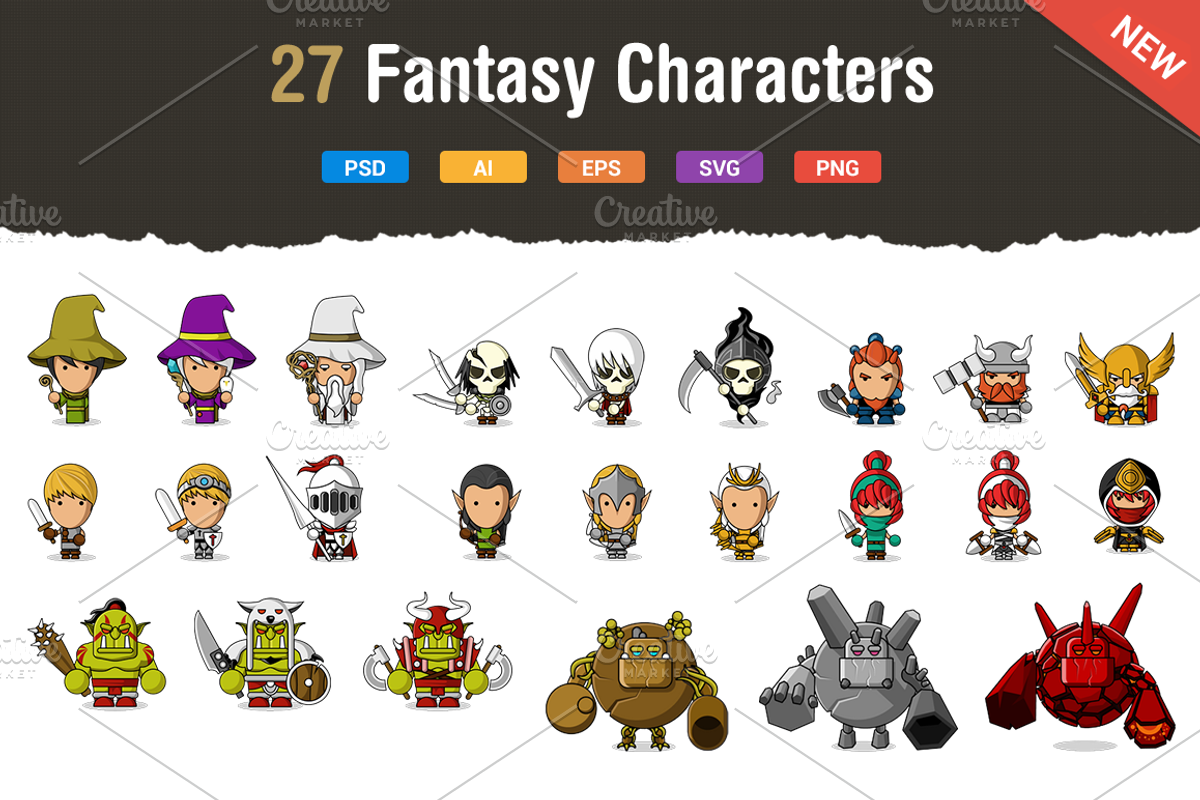 27 Fresh Fantasy Characters, an Illustration by Flat Icons (Photo 1 of 3)
