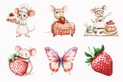 Watercolor Strawberry Mouse Clipart, an Illustration by Design Market (Thumbnail 5 of 5)