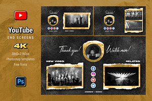Gold YouTube End Screens, a Social Media Template by Andrew Skoch Design