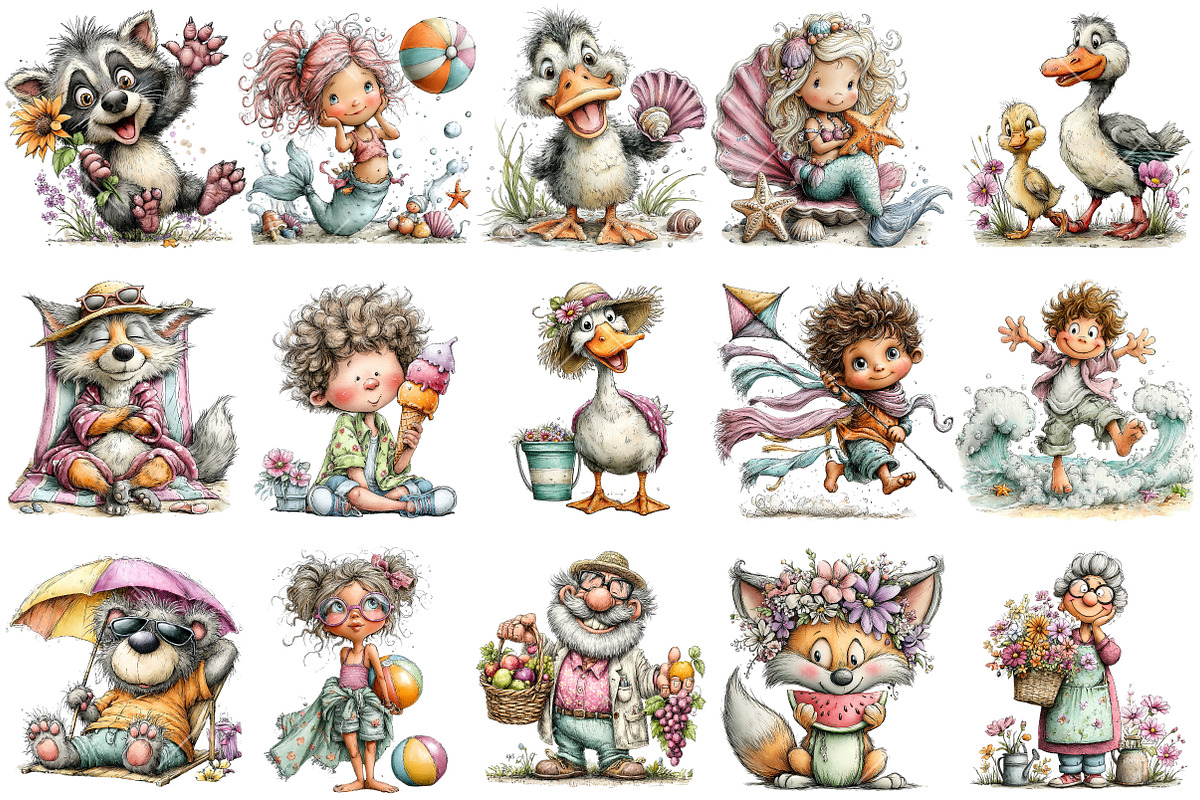 Whimsical Summer Clipart Bundle, an Illustration by OK Design (Photo 3 of 6)