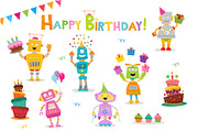 Collection of Cute Birthday Robots, a Decorative Illustration by pinipin (Thumbnail 1 of 2)
