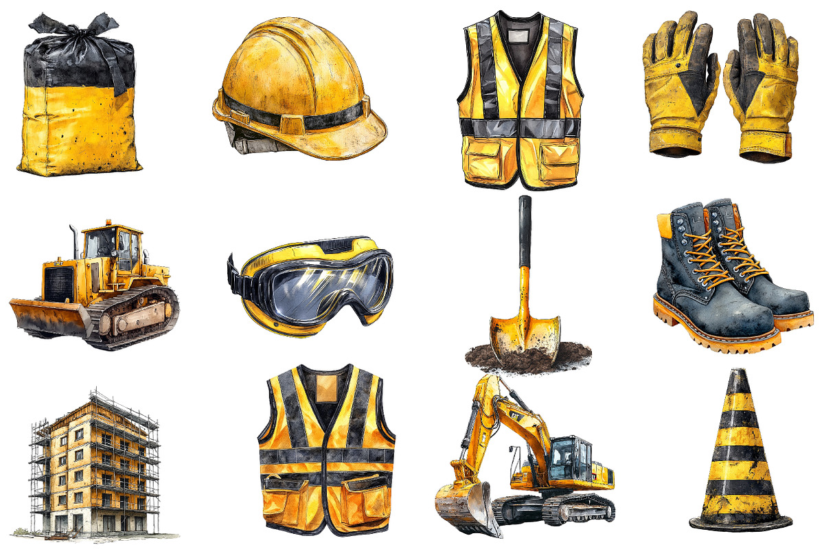 Cute Construction Watercolor Clipart, an Illustration by Designworld (Photo 3 of 9)