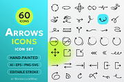 60 Arrows Line Icons, an Outline Icon by Ksenia Shmakova (Thumbnail 1 of 3)
