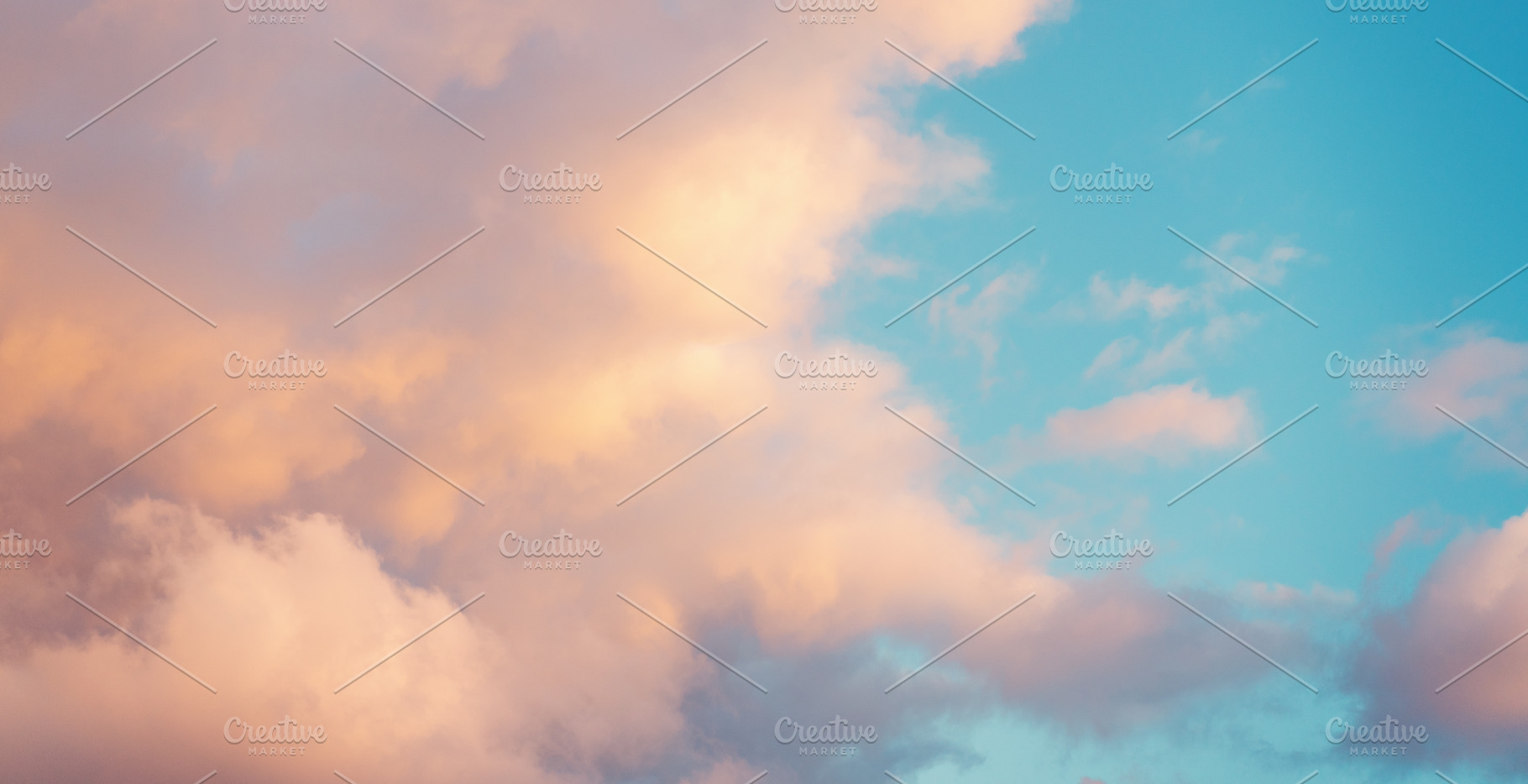 Sunset with blue sky and pink clouds containing golden, sunshine, and, an Abstract Photo by Olezzo