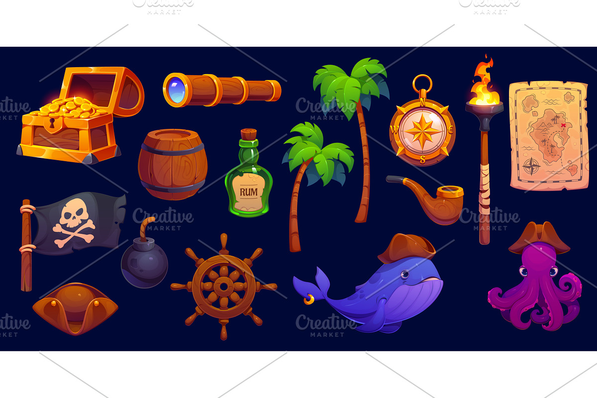 Cartoon pirate game icons characters, a Decorative Illustration by Vector Tradition