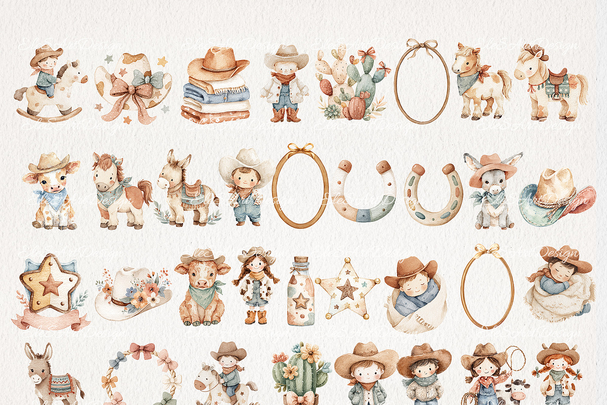 Western Nursery Clipart 64 PNG 5 JPG, a Decorative Illustration by EleSArtDesign (Photo 3 of 6)