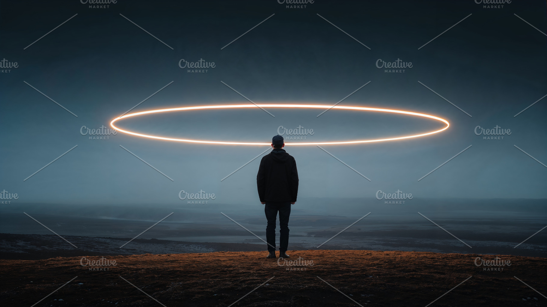 Unique creative portrait of a man with glowing circle over a silhouetted figure, a Person Photo by OSORIOartist