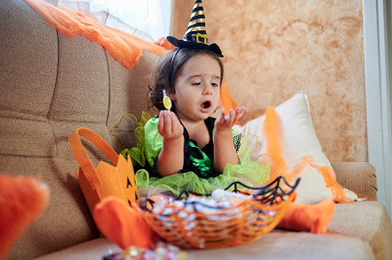 Baby dressed as a witch with Hallowe