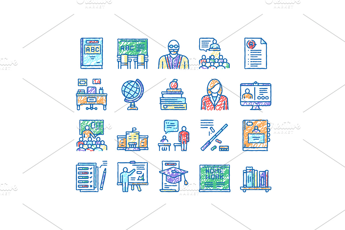 Teacher Education set Icons hand, an Object Illustration by pikepicture