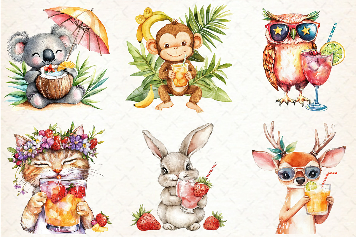 Summer Cocktail and Animals Clipart, an Illustration by Libby Wishes (Photo 2 of 7)