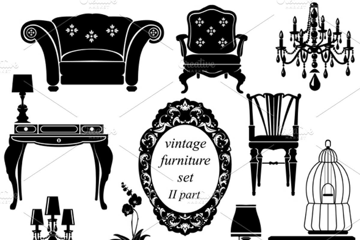 Set of antique furniture - isolated preview 4
