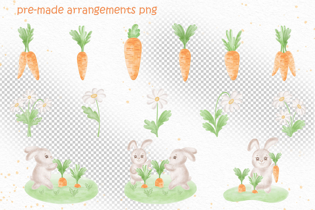 Cute bunny watercolor clipart set, an Illustration by susie-p-art (Photo 6 of 16)