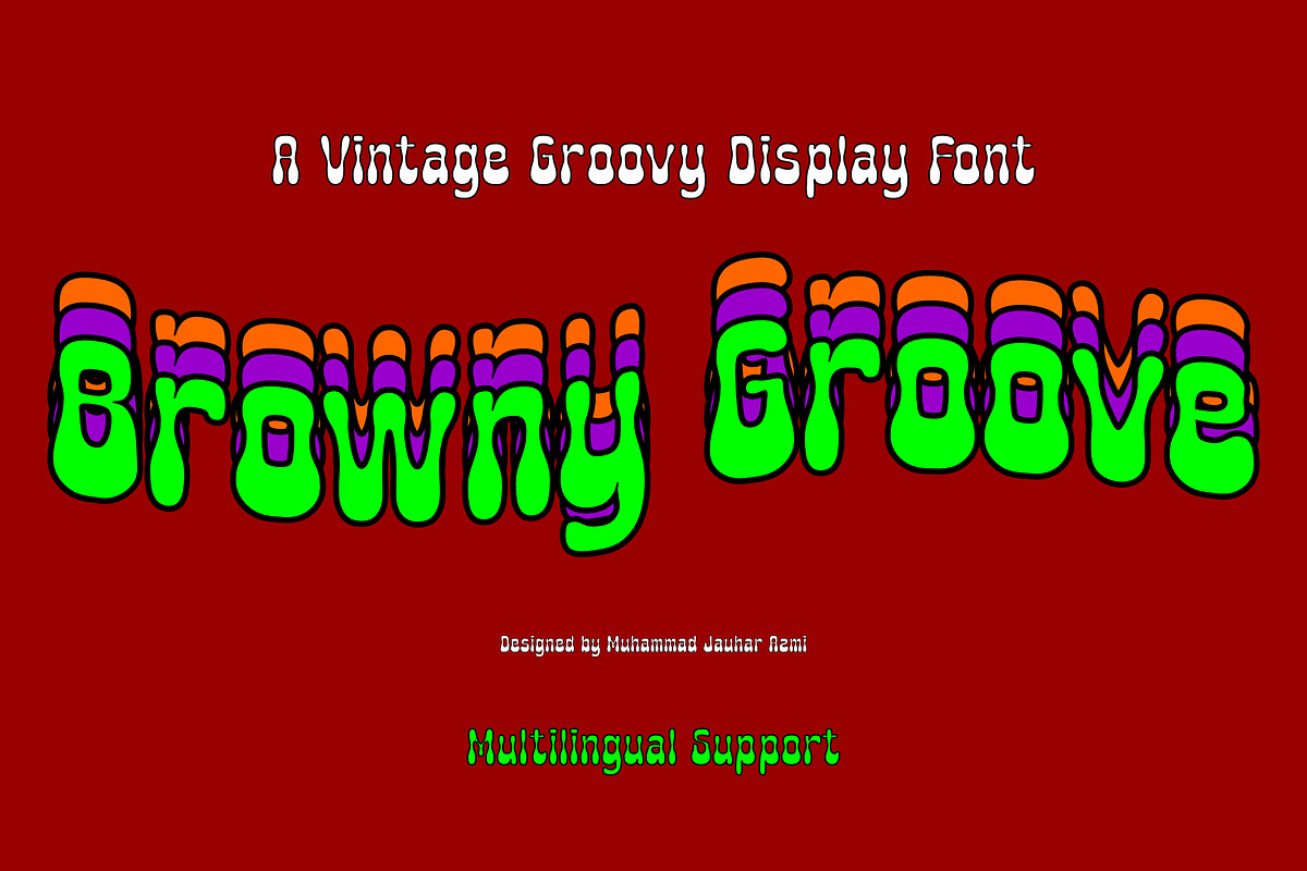 BrownyGroove - a retro psychedelic, a Sans Serif Font by Brainware Graphic (Photo 1 of 10)