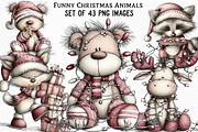 Funny Christmas Animals Clipart, an Illustration by Craft Nest (Thumbnail 1 of 6)