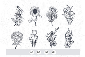 Flowers Alphabet Outline Art