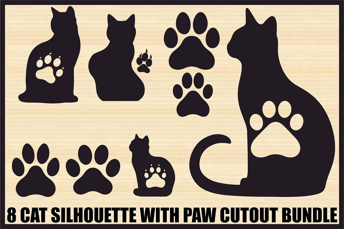 Cat Silhouette Paw Cutout Set, an Illustration by hafijul (Photo 1 of 9)