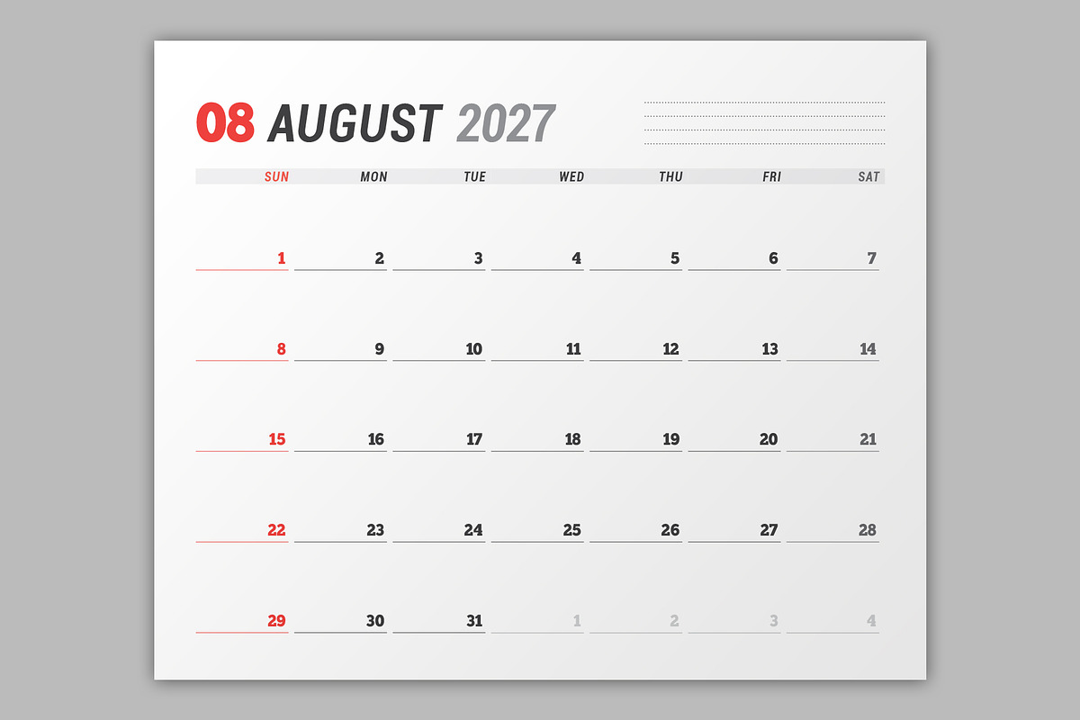 Wall Calendar 2027 (WC037-27-S), a Stationery Template by mikhailmorosin (Photo 5 of 6)