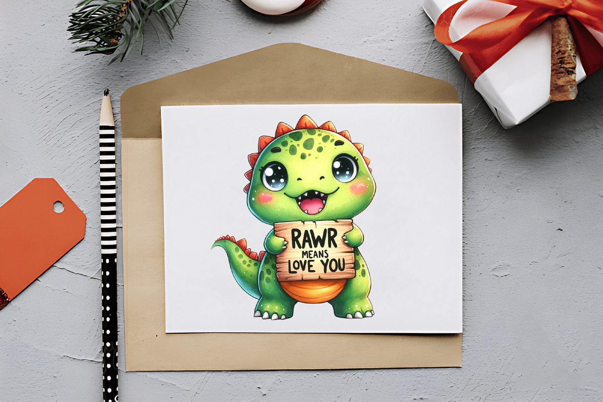 Kawaii Dinosaurs Watercolor Clipart, an Illustration by RobertsArt (Photo 5 of 7)