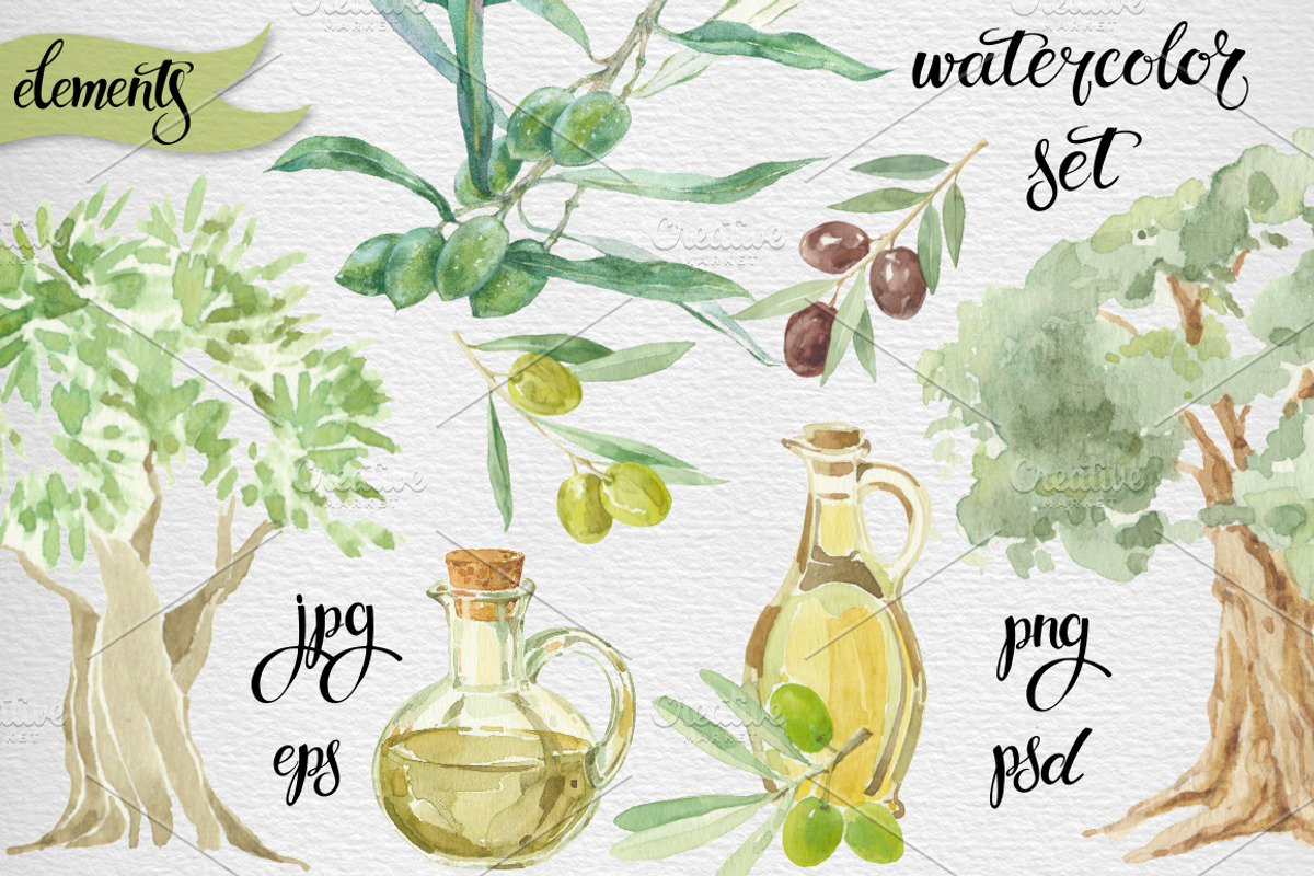Watercolor olive set, a Food Illustration by maritime_m (Photo 2 of 6)