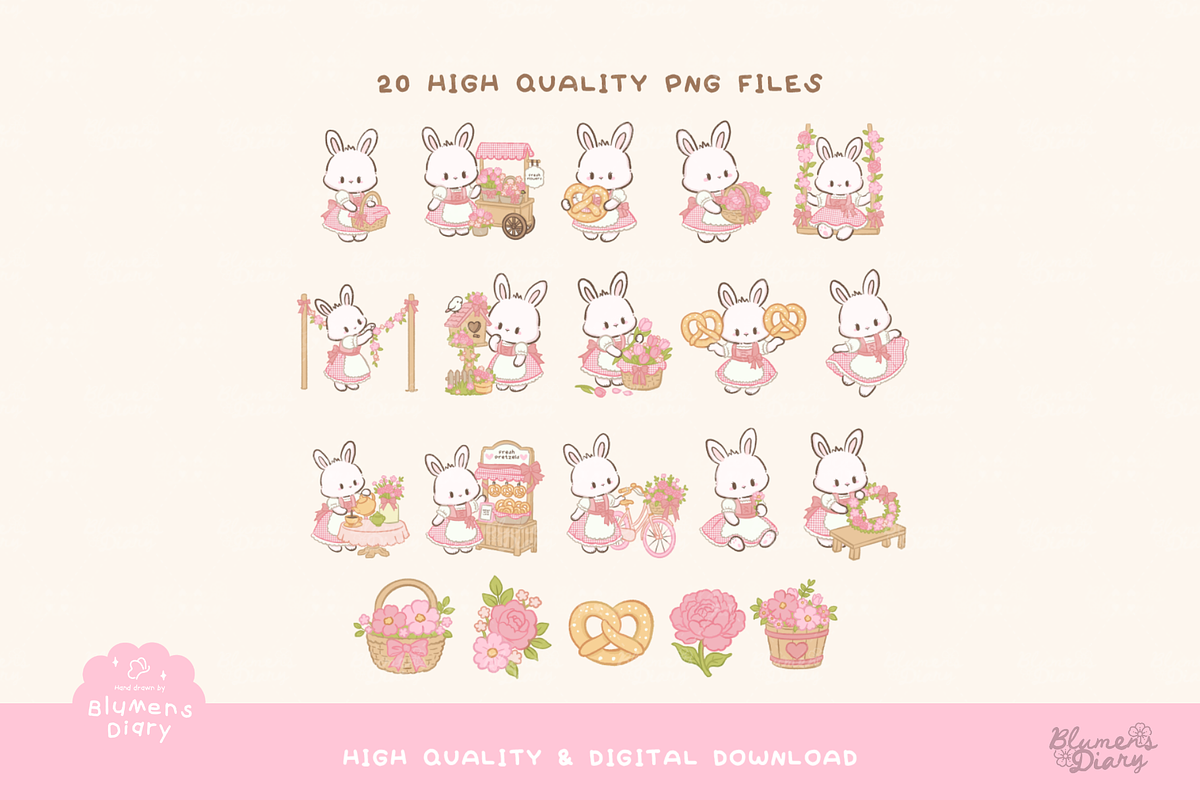 Alpine Flower Meadow Bunny Clipart, an Animal Illustration by Blumensdiary (Photo 2 of 6)