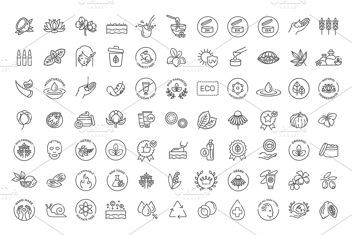 Natural Cosmetics and Skincare Icons, an Outline Icon by Tettygreen (Photo 2 of 3)