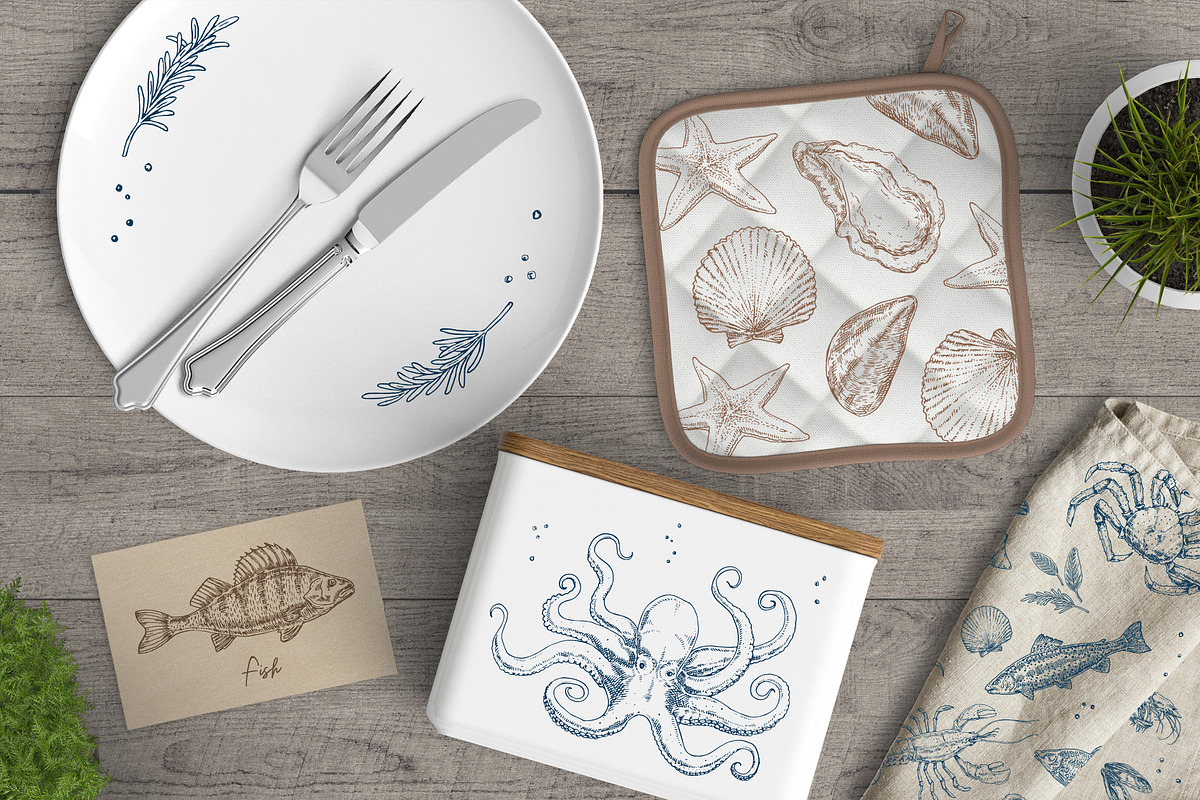 Hand drawn illustrations of sea food, an Illustration by Evgeniia Lanskikh (Photo 5 of 5)