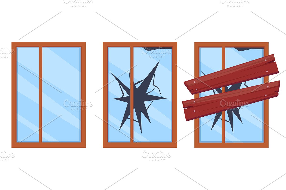 Cartoon whole and broken window, an Illustration by LadadikArt