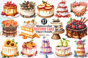 Watercolor Autumn Cake Clipart PNG, a Seasonal Illustration by Canvas Craft