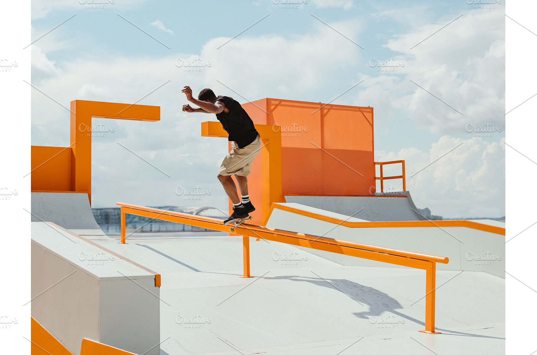 Latino man doing Grind trick on, a Sports & Recreation Photo by Fascinadora
