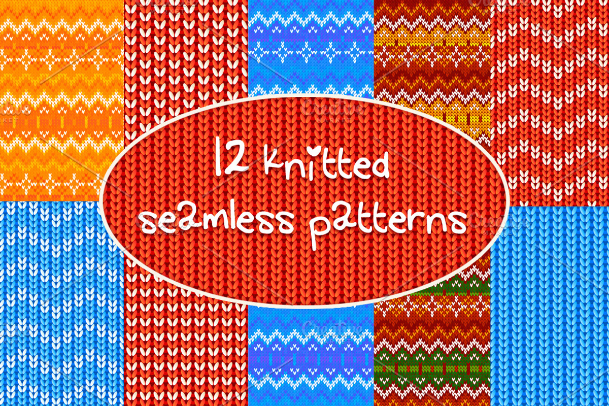 12 knitted vector seamless patterns