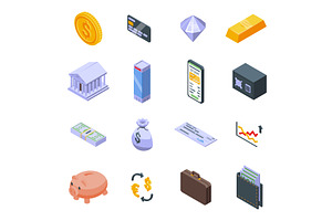 Bank isometric icons. 3d financial, a Finance Illustration by Valerie Bodnar