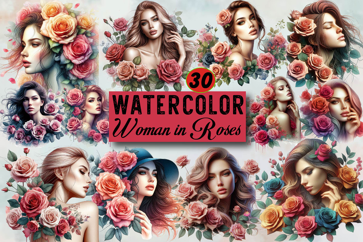 Woman in Roses PNG  Sublimation Clip, an Illustration by SVGArt