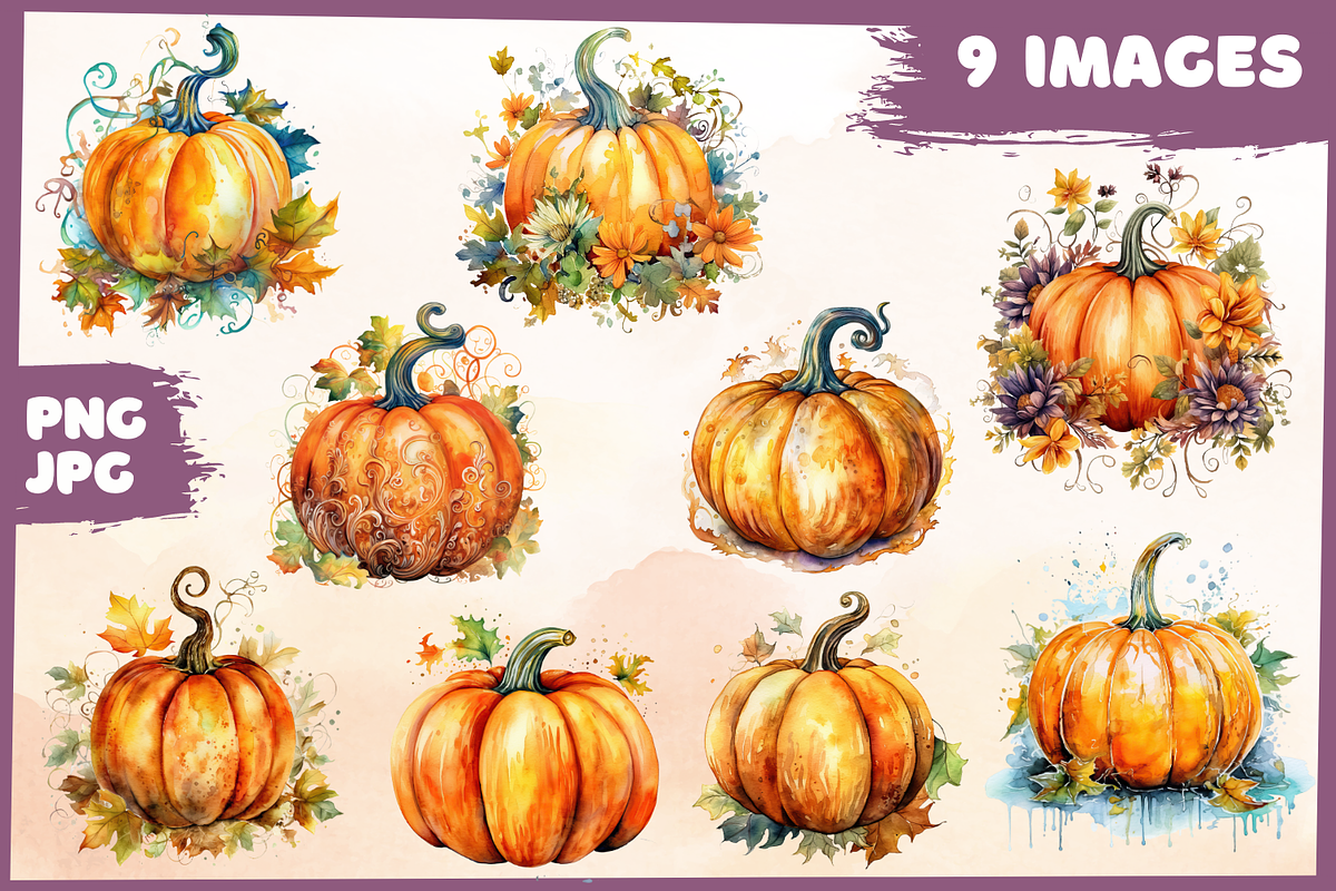 Whimsical Pumpkins Clip Art, a Seasonal Illustration by Whimsy & Wishes (Photo 1 of 5)