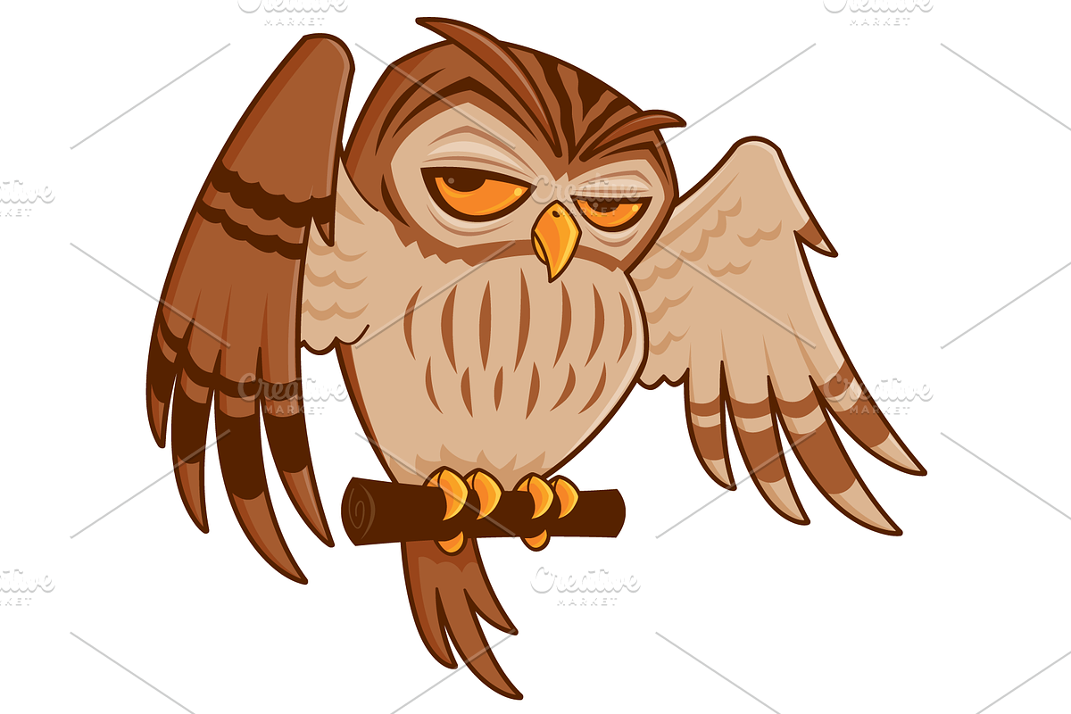 Cartoon Owl on Perch, an Animal Illustration by Schwegel Illustration