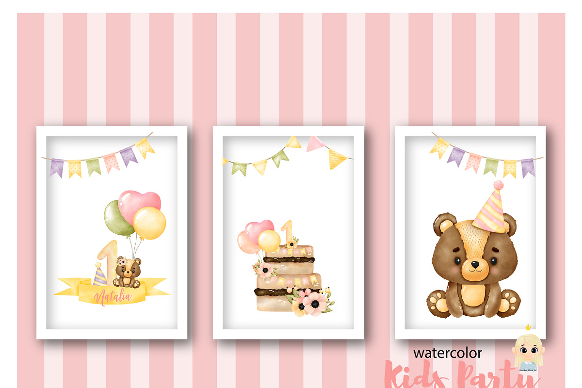 Baby Girl Birthday Party Clipart, an Animal Illustration by Natalya_Mona_Art (Photo 8 of 9)