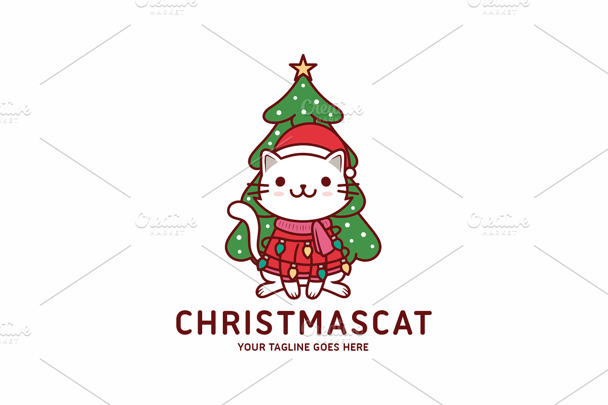 Cute Christmas Kawaii Cat Logo, a Branding & Logo Template by vectorwithin (Photo 2 of 3)