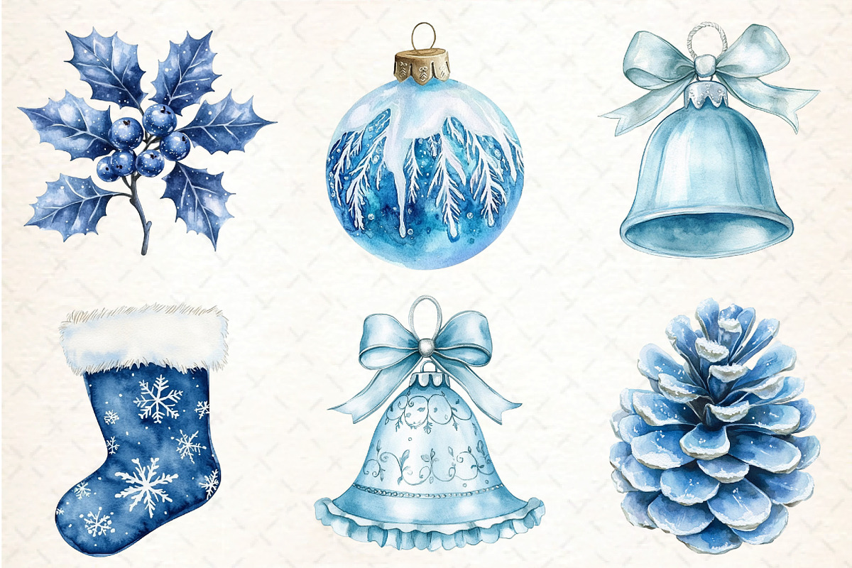 Christmas Blue Clipart PNG, an Illustration by DreamCafeArt (Photo 3 of 7)