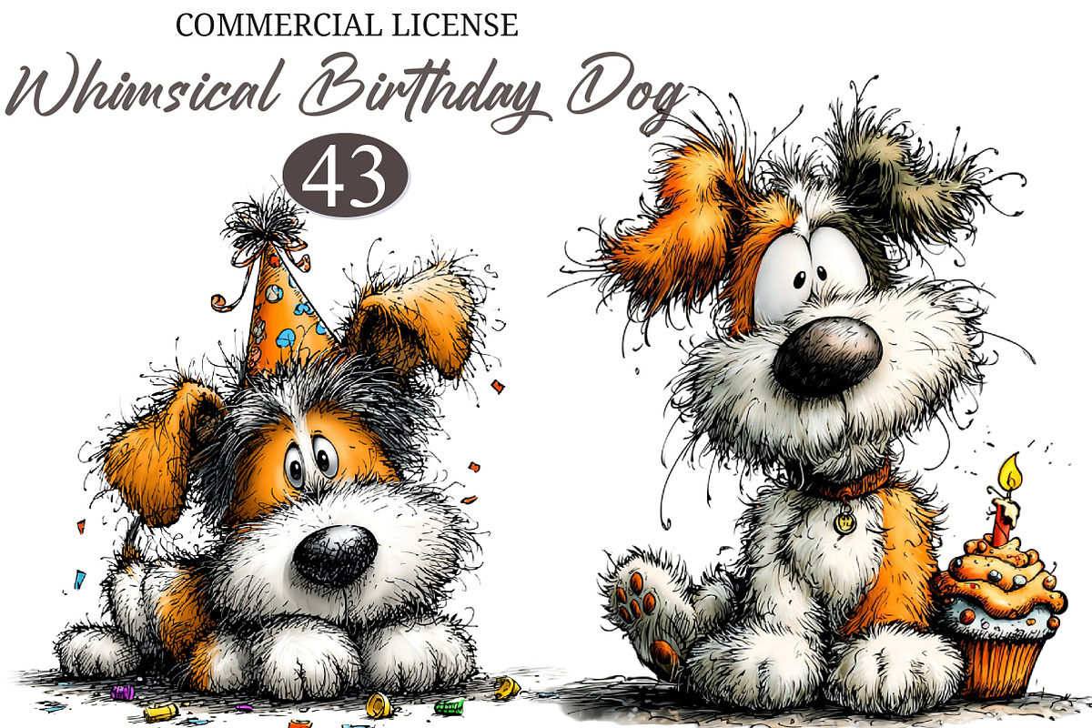 Whimsical Dog Birthday Clipart, an Animal Illustration by designcity5 (Photo 1 of 5)